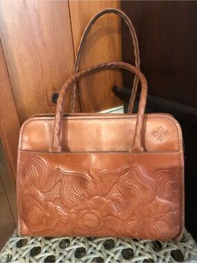 Patricia Nash Cognac Floral Embossed Leather Shoulder Bag
